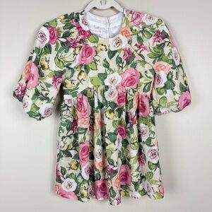 Bonnie Jean Dress Girls 10 Floral Cottagecore Vintage Pink Green Short Sleeve
